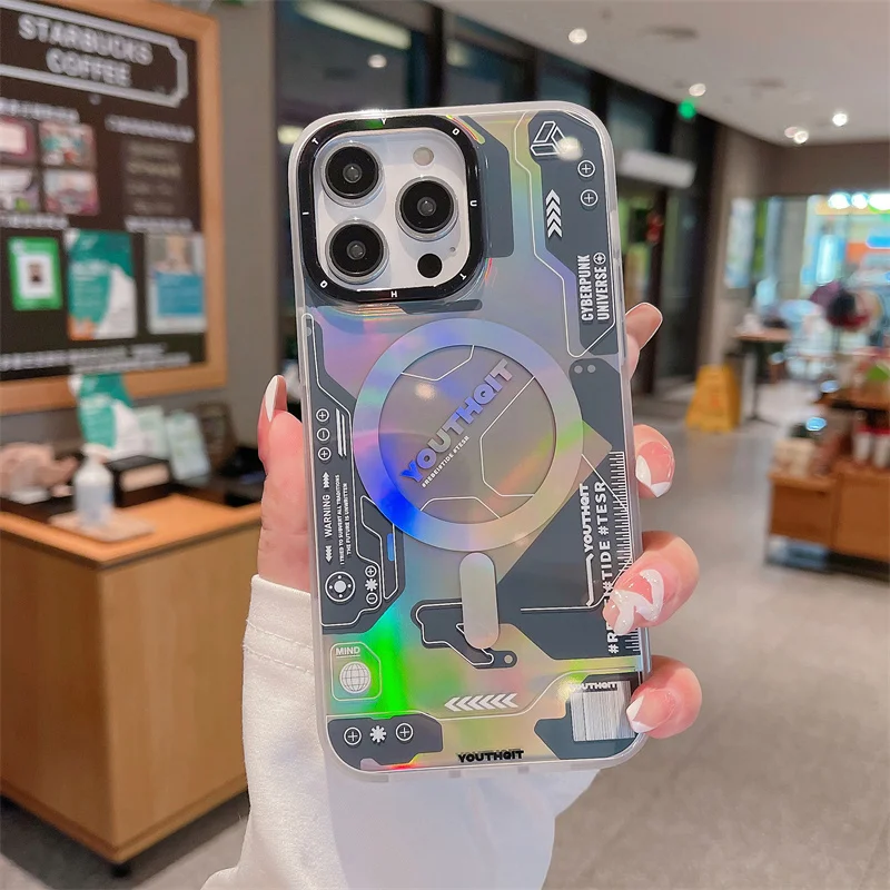 

Patterned Printed Cyberpunk Back Case+ Magnetic Mag Safe For iPhone 14 13 12 Pro Max Shockproof Cover