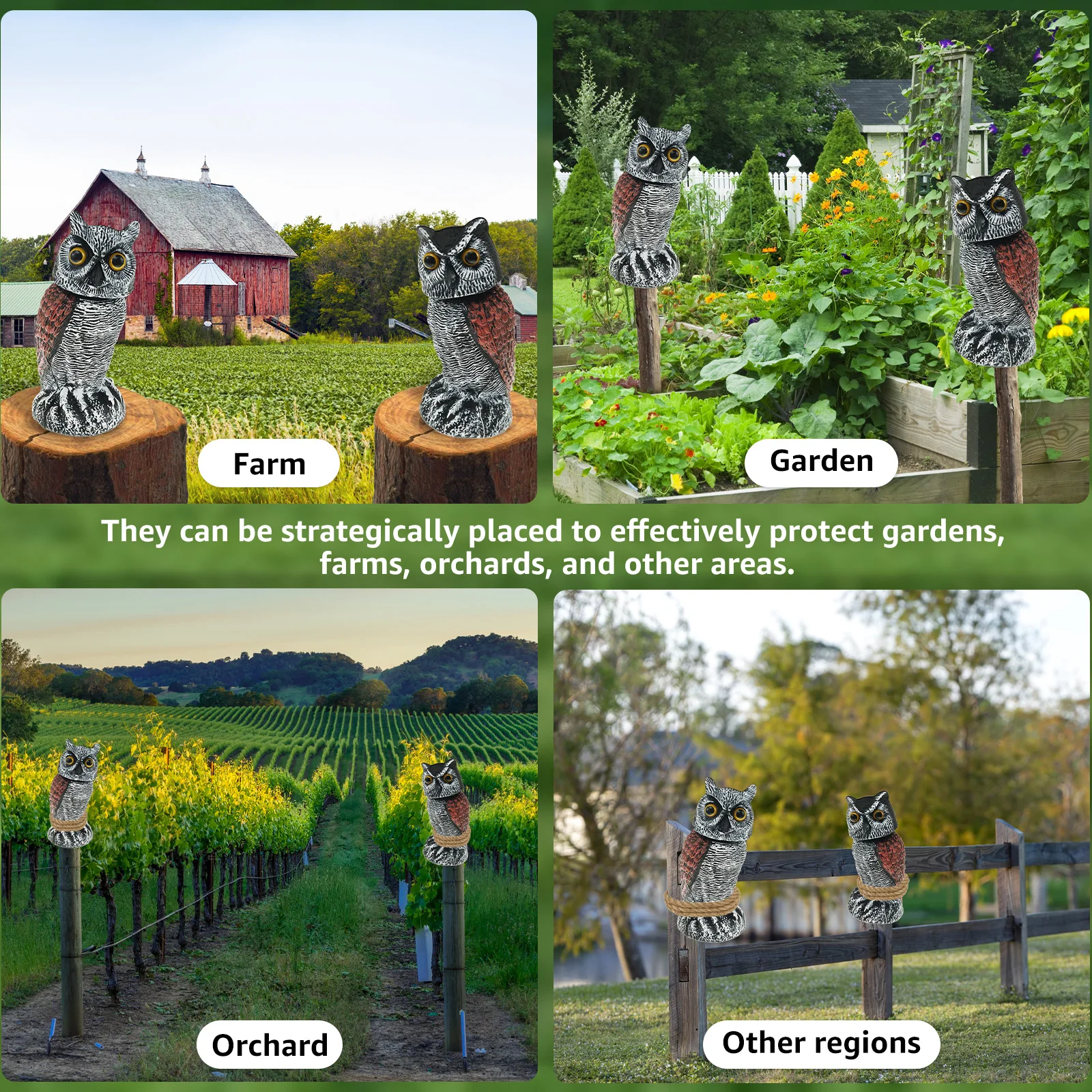 360&deg; Rotation Fake Owl Decoys Statue Motion Activated Scarecrow Shaking Head Simulation Bird Deterrent Realistic owl decoy bird repellent decoy