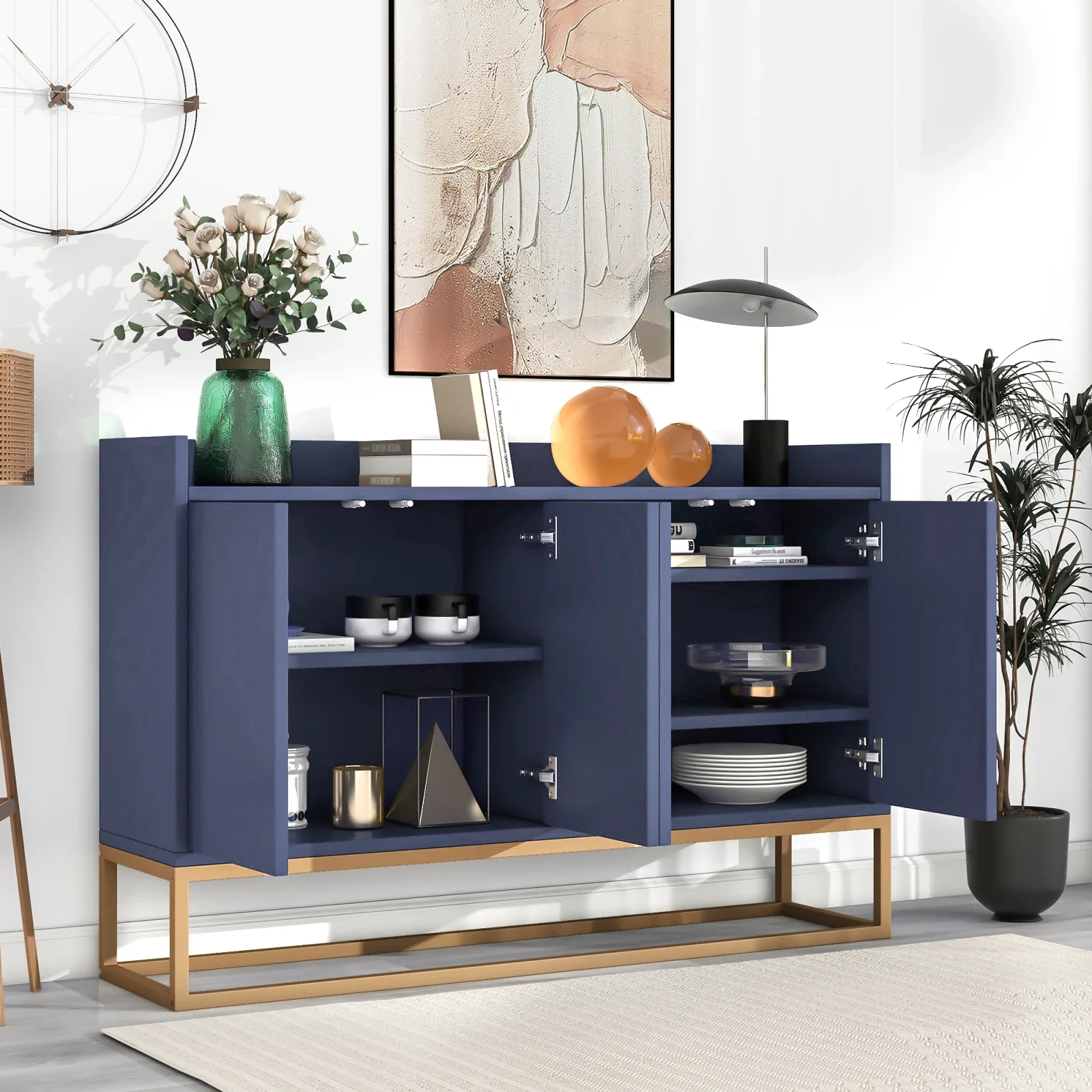 Rosahqnda Sideboard-Schrank mit 4 Türen, griffloser moderner Buffet-Aufbewahrungsschrank für Esszimmer, Küche, Wohnzimmer, 120 x 30 x 80 cm – Detail 31