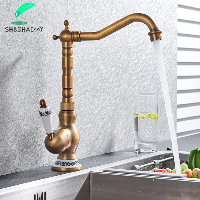 SHBSHAIMY ทองเหลืองโบราณอ่างล้างหน้าก๊อกน้ําแตะทองเหลืองอ่างล้างหน้าก๊อกน้ําเดี่ยวเดี่ยว Elegant Crane สําหรับห้องน้ํา 1