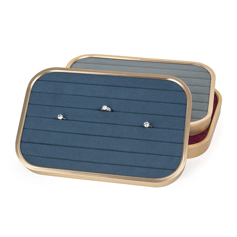 Hot Recommend Black Metal Microfiber Gold Edge Jewelry Display Trays For Femal Ring Earring Pendent Jewellery Holder Plates