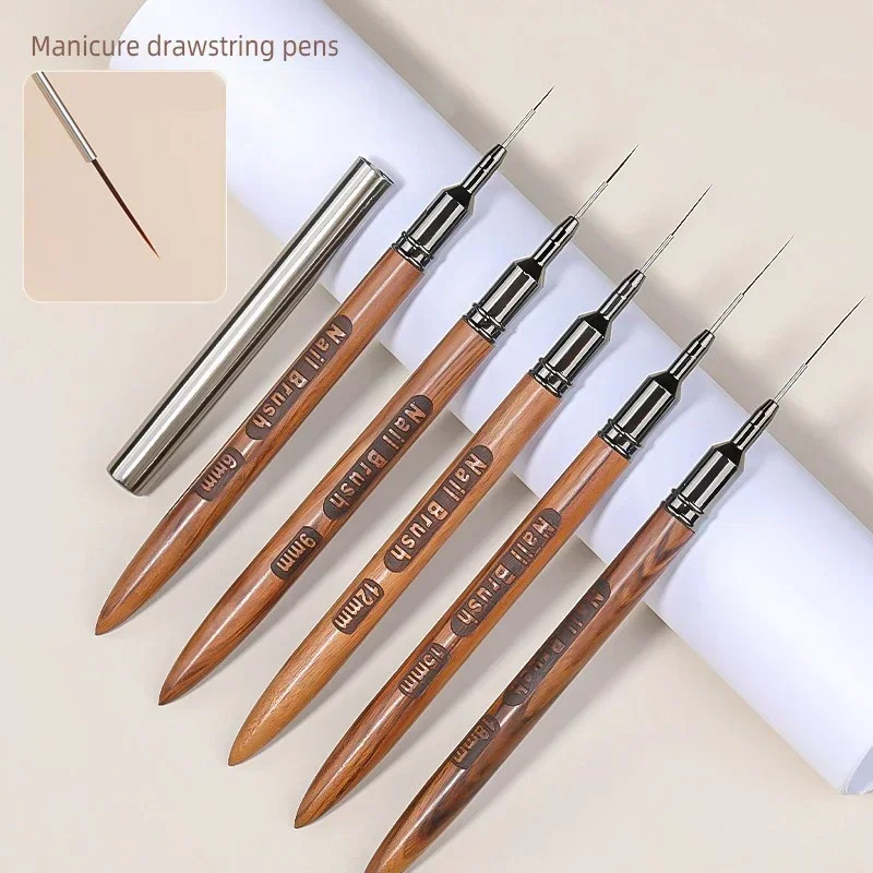 Pennello per Unghie con Manico in Legno, Pennello per Nail Art in Gel, Pennello per Disegno Linee e Strisce, Penna per Decorazione Floreale, Strumento per Manicure UV Gel da Salone - immagine 2