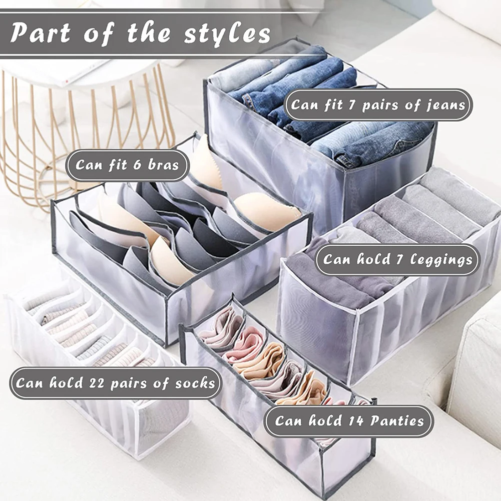 Boîte Rangement Sous-vêtements - 4 Compartiments - Pour Lingerie, Chaussettes, Soutiens-gorge - Tissu Antibactérien
