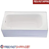 60-Inch White Textured Porcelain-Enameled Steel Bathtub Left Hand Drain Safety Padded Bars 1