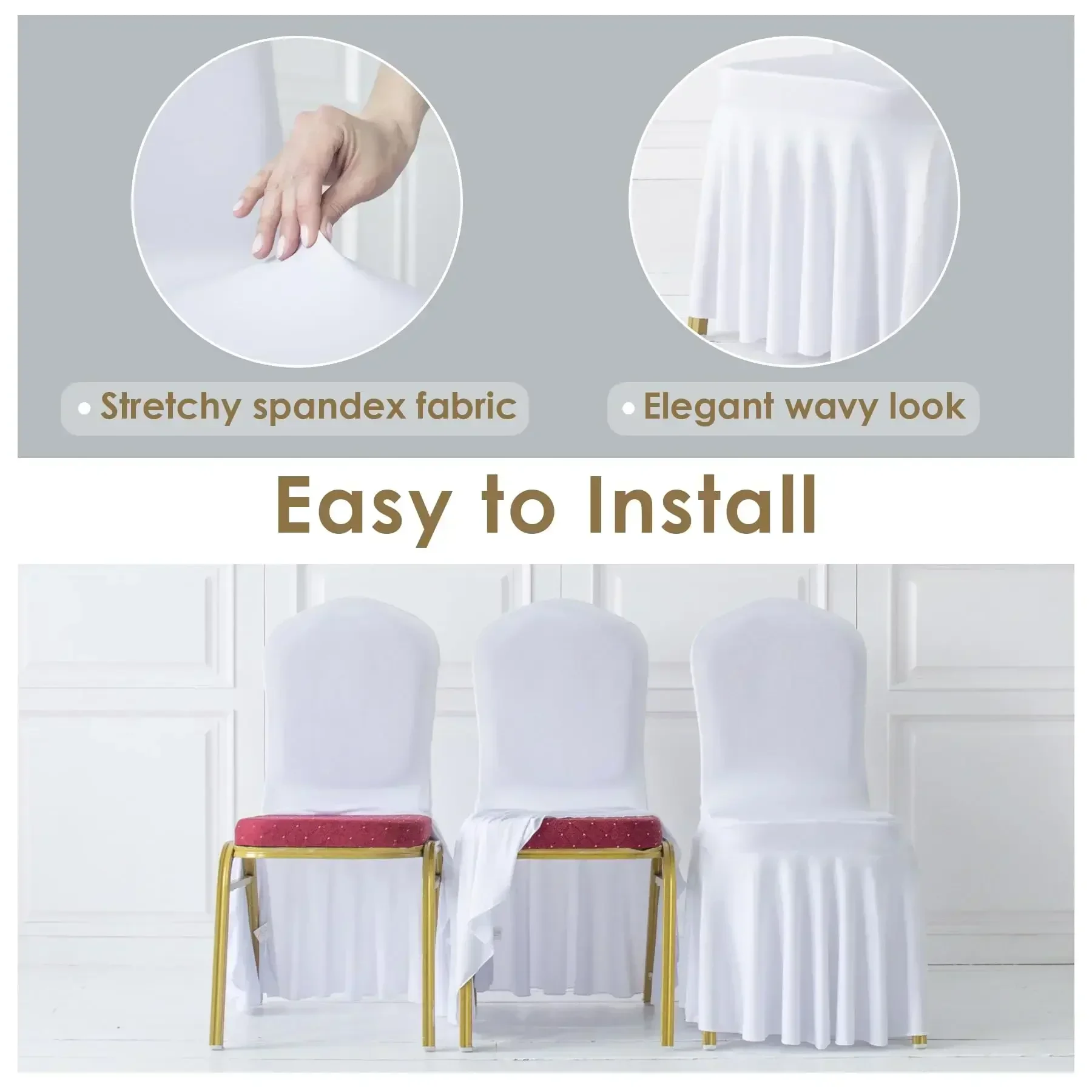 50/100pcs White Pleated skirt Spandex Chair Cover Seat Protector cloth  Hotel Banquet Party Events Wedding Decoration 2