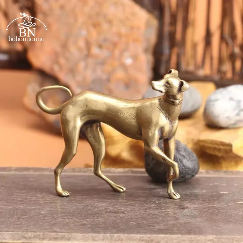 Solid Brass Loyal Dog Desk Ornaments Vintage Copper Animal Miniatures Figurines Decorations