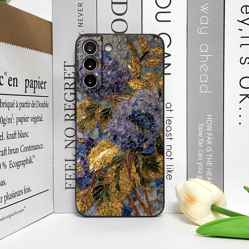Blue Hydrangea Pattern Frosted Soft Phone Case with Abstract Flower Design