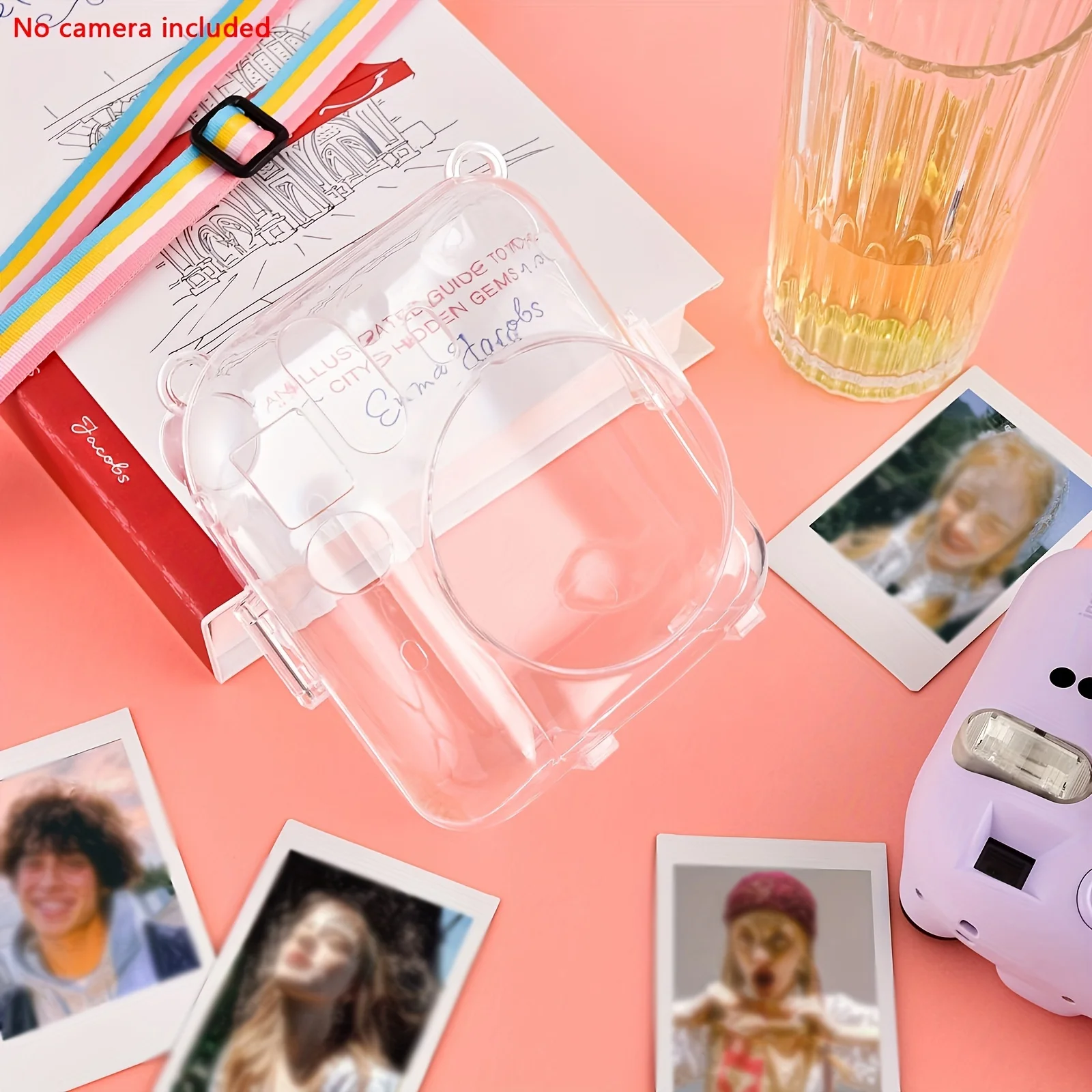 1 camera case hard for instax Mini 12 camera-PC case with rainbow strap (camera not included)