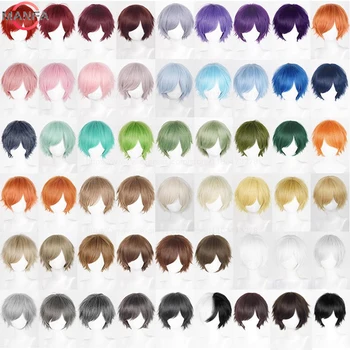 Anime 30cm Short Straight Cosplay Wig Black White Green Brown Purple Blue Gray Red Gold Man Women Heat Resistant Synthetic Hair 1