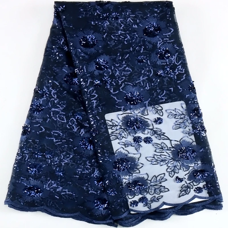 

Темно-синяя французская сетчатая кружевная ткань 2023 высококачественный африканский тюль сетка Роскошные Блестки кружевная ткань для женщин Свадебные платья