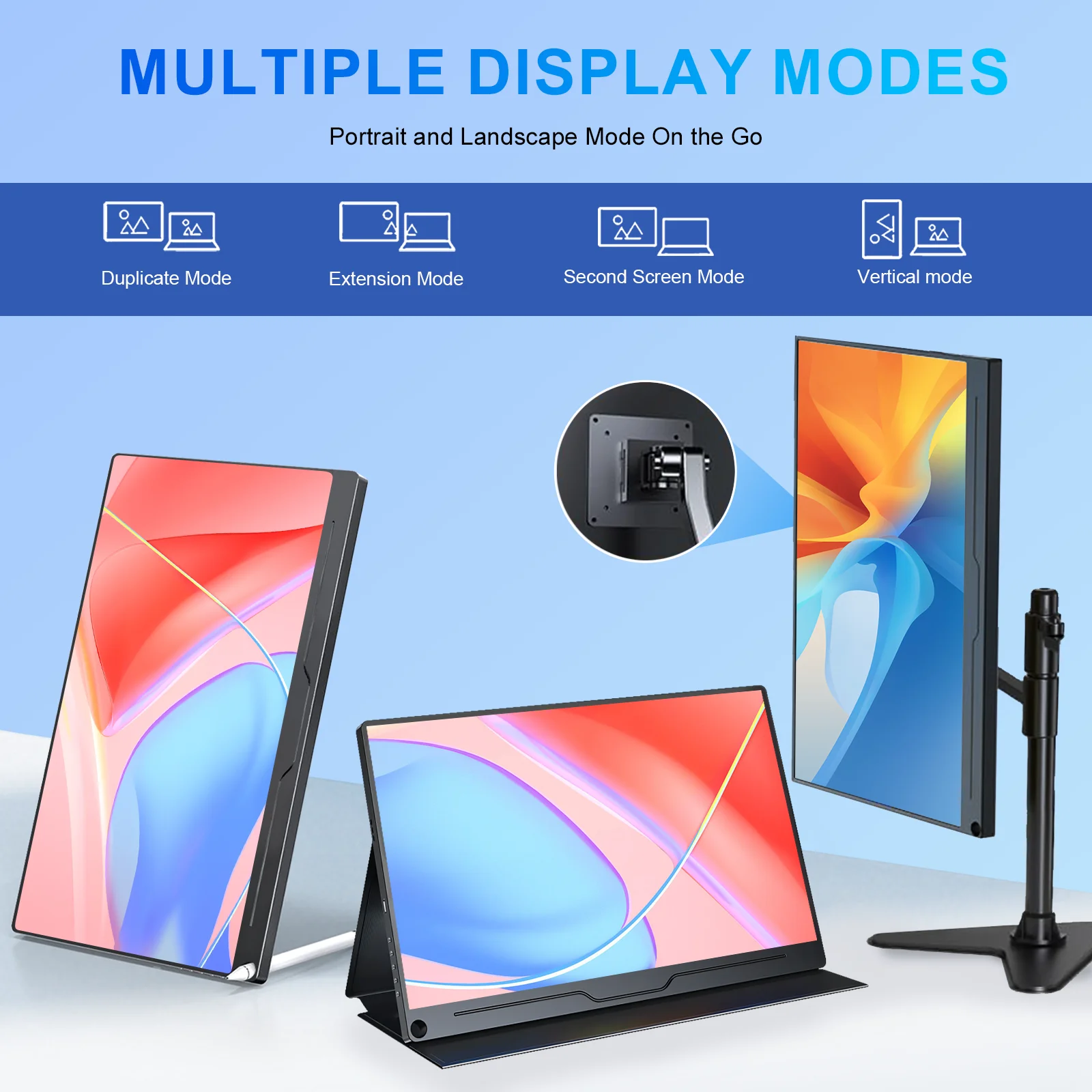 4K 15.6인치 휴대용 모니터 3840x2160 확장 디스플레이 IPS LCD 패널 펜홀 스탠드 VESA Type-c 미니 HDMI 모바일 디스플레이 300cm/m2