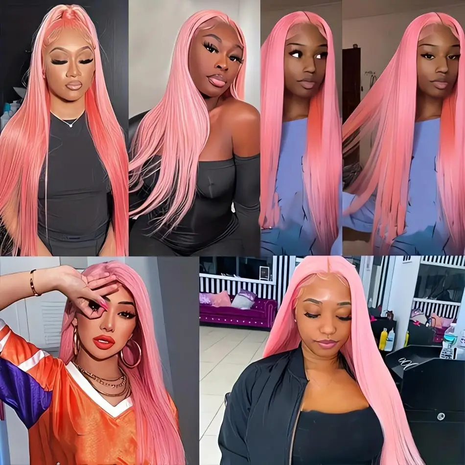 13X6 Hd Lace Frontal Wig Bone Straight Pink Lace Front Colored Wig 100% Human Hair Brazilian 13X4 Lace Frontal Wig  For Women