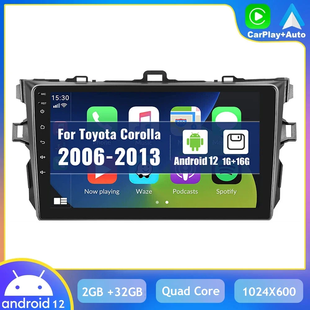 

2Din For Toyota Corolla 2006-2013 4G Android 12 Car Stereo Radio Multimedia Video Player Navigation GPS Carplay 8G 128G
