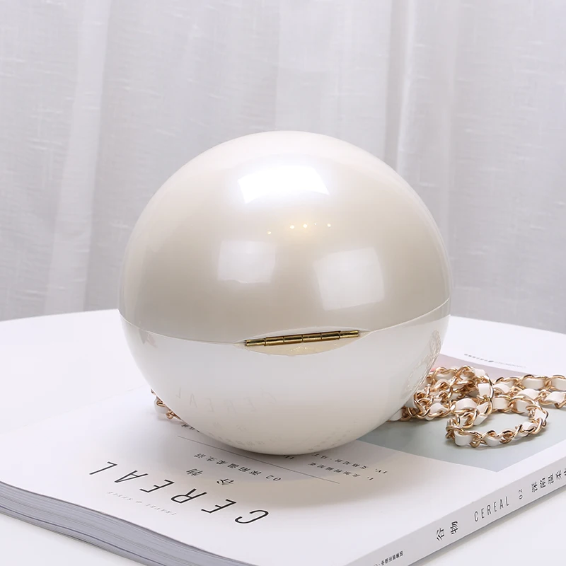 2025 Fashion Design Pearl Ball Borse da sera per feste Borse da donna Borsa a tracolla piccola con custodia rigida in acrilico sferico globale - immagine 3