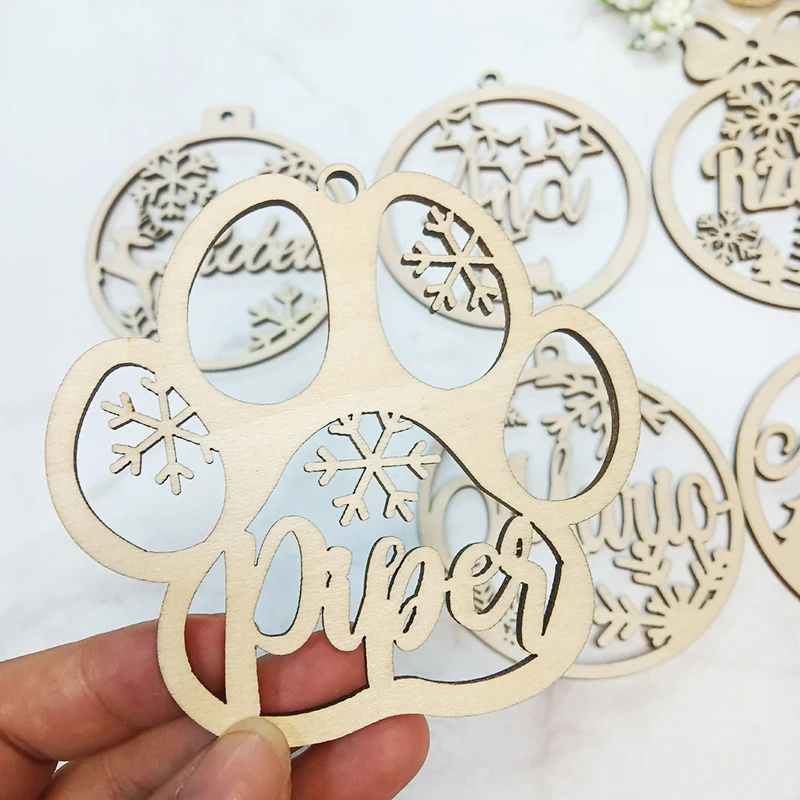 christmas decorations Personalized Christmas Snowflake Ball Laser Cut Baubles Different Name Ornament Christmas Hanging Gift Tree Wooden Tags