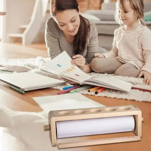 Art Papír Tekercs Adagoló Fa Tartó Asztali Rajz Szervező Kézműves - Image 4