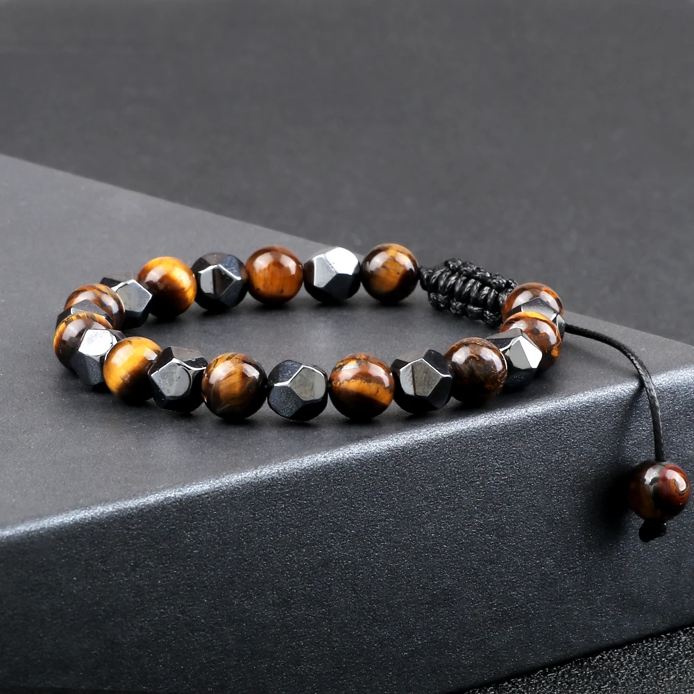 Men Women Hematite Beads Bracelet Charm 4 6 8MM Natural Lava Tiger Eye Bead Couple Bracelet Fashion Friendship Jewelry