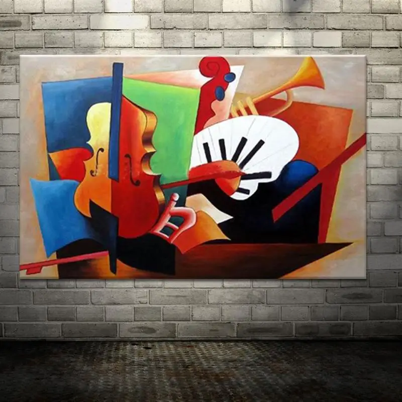 

Mintura Hand-Painted Music Instruments Abstract Oil Paintings On Canvas,Modern Art Picutres Wall Decoration For Living Room Home