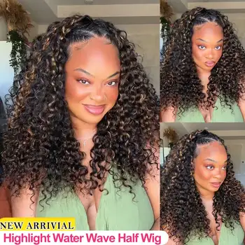 Mezza Parrucca in Capelli Veri con Fascia InvisiFit, Bionda con Mèches, Ricci Crespi, 3 in 1, con Cordoncino Regolabile, Senza Colla, per Indossaggio Rapido, Estensione per Capelli