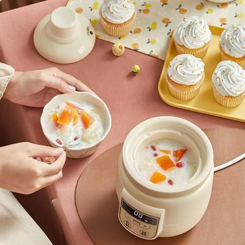 220V 0.5L Slow Cooker Baby Supplementary Food Maker 220V Mini Bird's Nest Crock Pot White Porcelain 9.5h Reservation Keep Warm