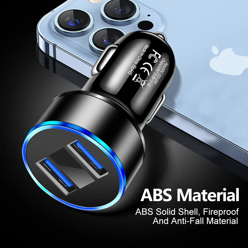 Phone charger Dual USB 12.5V Voltage Display Car Charger Cigarette Lighter Smart Phone USB Adapter Mobile Phone Charger Fast Charging