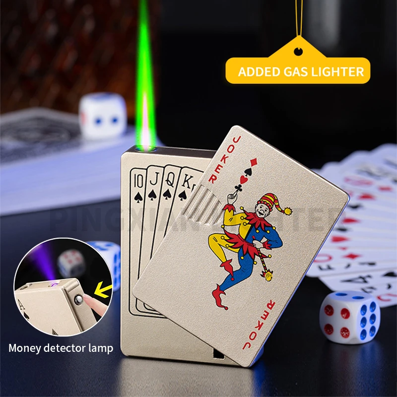 Metal Playing Cards Jet Lighter Green Flame Poker Lighter Smoking