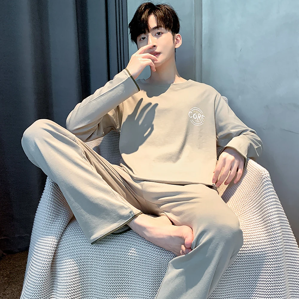 L-3XL 100% Cotton Soft Breathable Male Pajamas Set Casual Loose Big Size Men's Pajamas Spring Autumn Comfortable Pijama Hombre