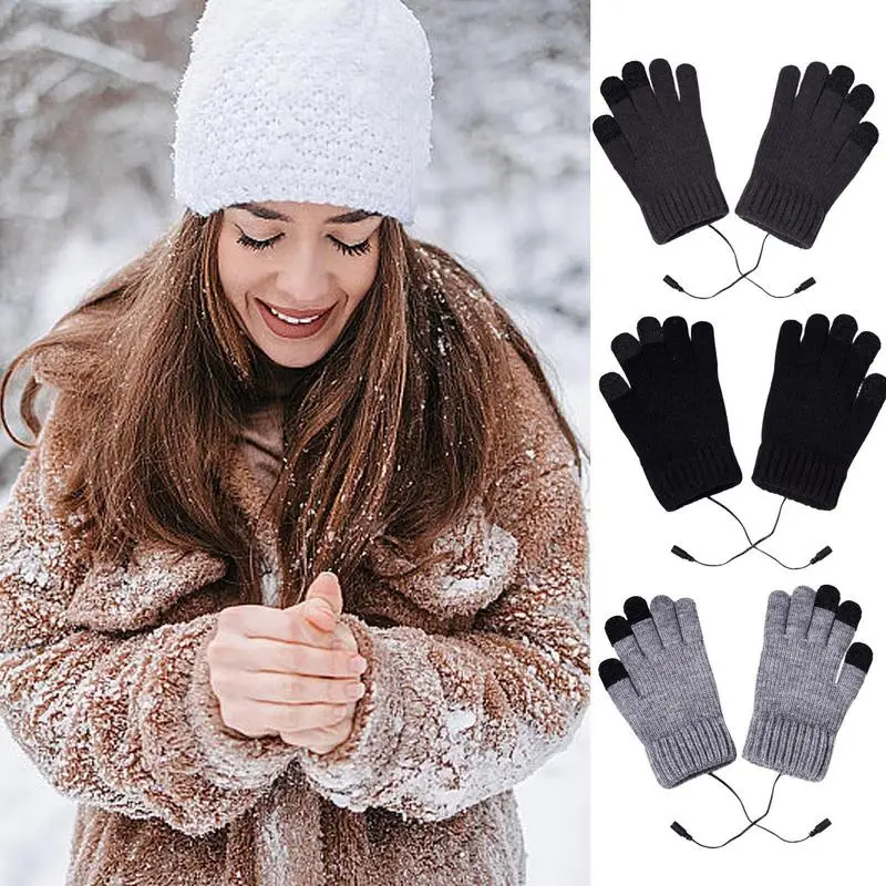 Electric Heated Gloves Touch-screen USB Rechargeable Motorcycle Gloves Winter Thermal Waterproof Windproof Knitting Wool Hand 2
