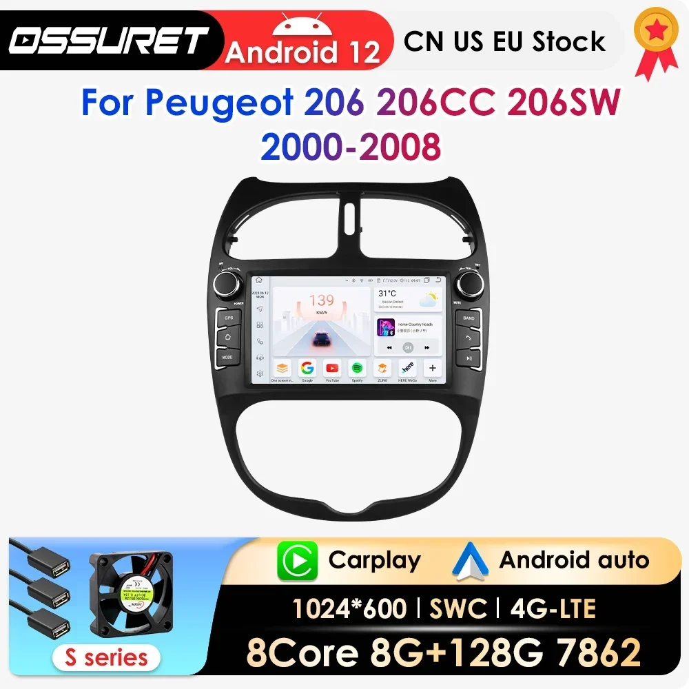 2Din Carplay Android Auto Car radio For PEUGEOT 206 206CC 206SW 2000-2008 Multimedia GPS 2din autoradio No DVD Octa Core 7862