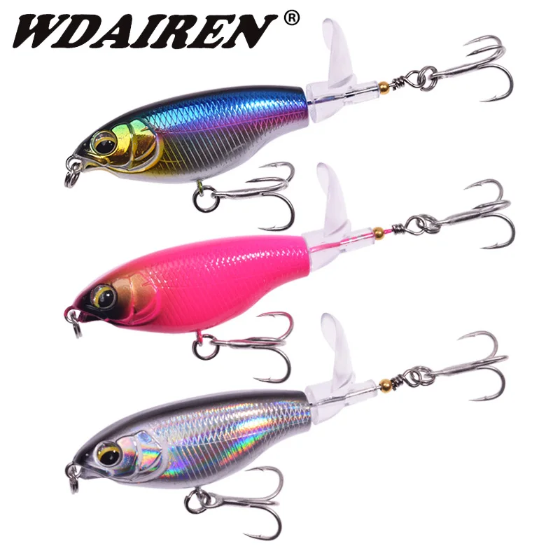 1PCS  Fishing Lure 75mm 6.5g Topwater Pencil Artificial Hard Bait Bass Soft Rotating Tail Wobblers Fishing Tackle