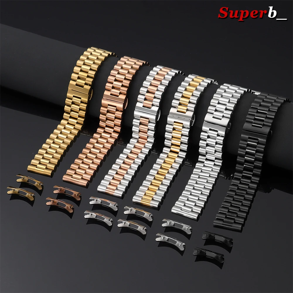 Premium Curved End Stainless Steel Watch Bracelet with Butterfly Buckle