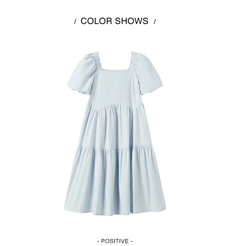 Dress Women Gentle And Feminine Style With Ruffled Trim And Square Neckline Summer New Bubble Sleeves Doll Dress