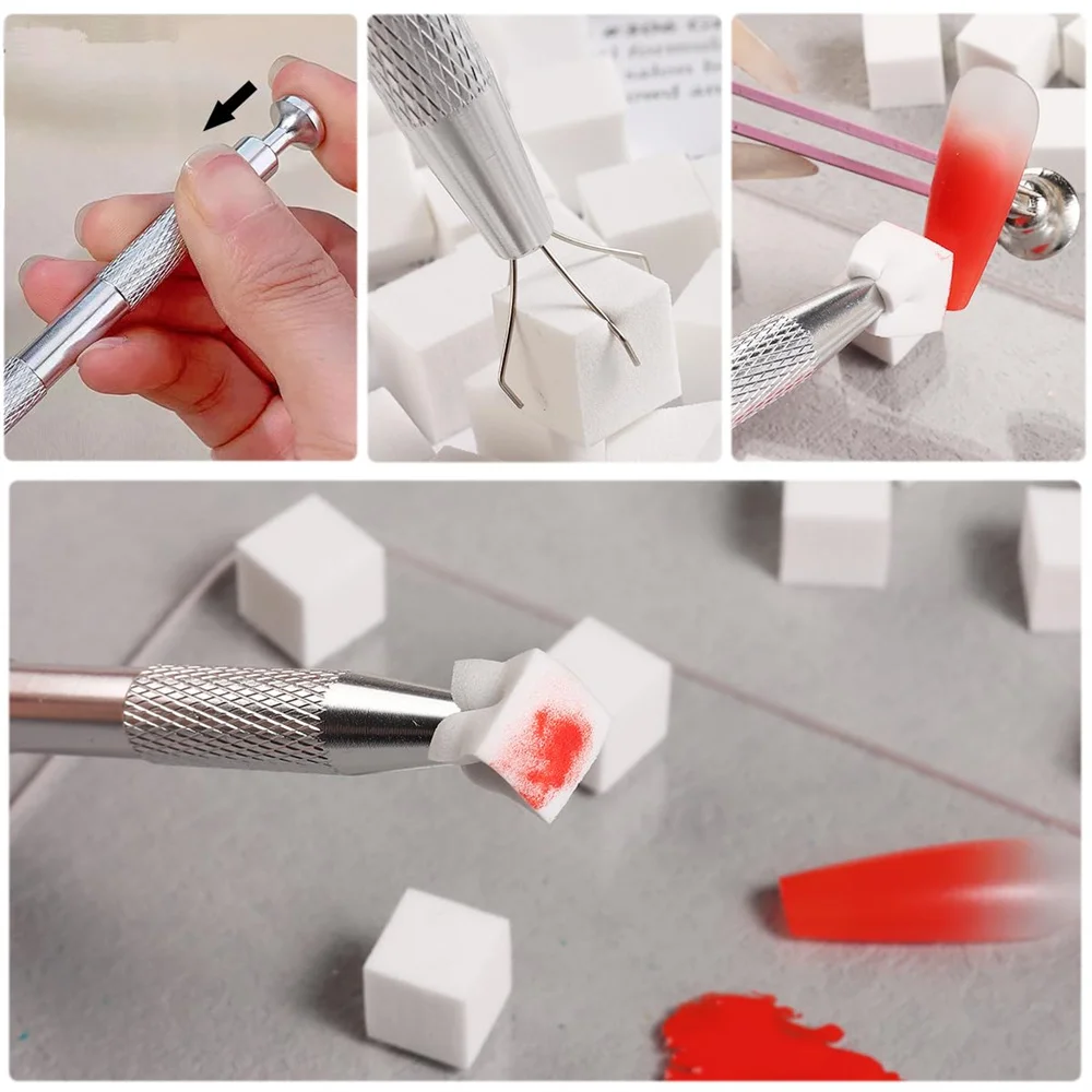 LINMANDA 4-Claw Metal Grabber Reacher Tool Nail Sponge Reacher Grabber Pickup Tool 50Pcs White Mini Nail Sponges  Nail Art Tools 6