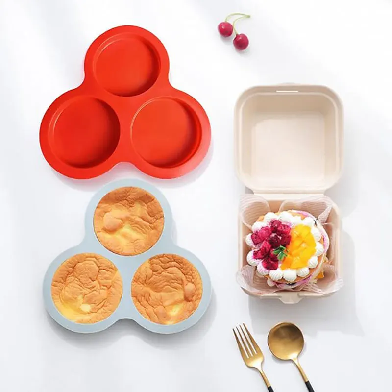 Silicone Cake Non-stick Air Fryer Baking Pan Reusable 3 Cavities Muffin Tray, Muffin Cup Baking Mold Kitchen Cooking Accessories