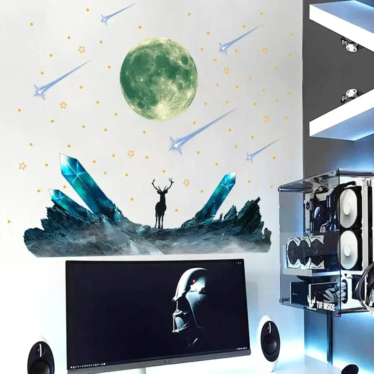 3D Luminous Moon And Stars Wall Stickers Glow In The Dark Wall Decals Bedroom Ceiling Home Decorative Stickers Kids Room