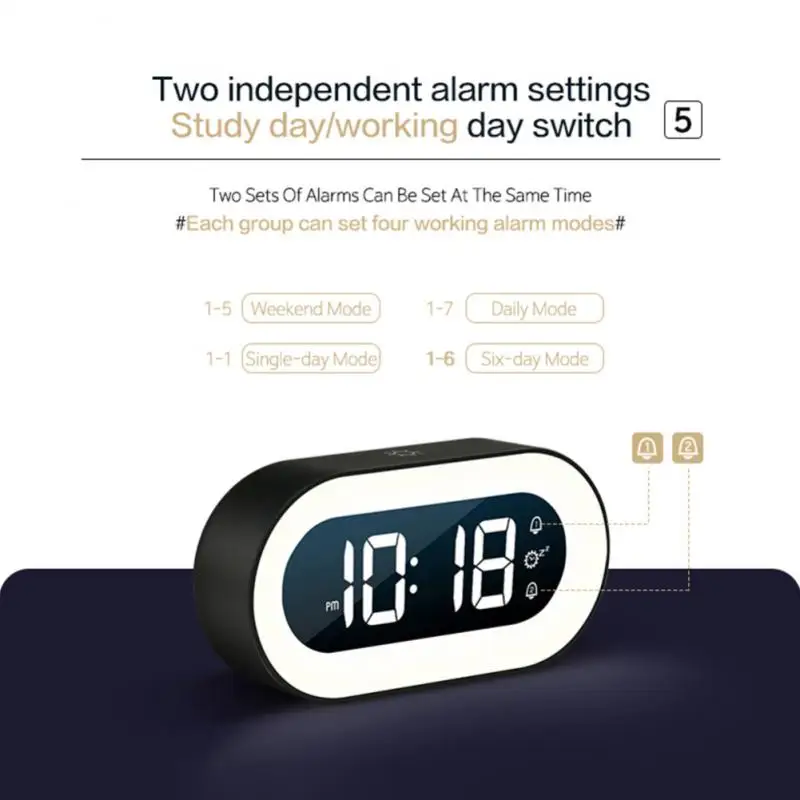 

Music LED Digital Alarm Clock Voice Control Night Light Design Desktop Clocks Home Table Decoration Built-in 1200mAh Battery