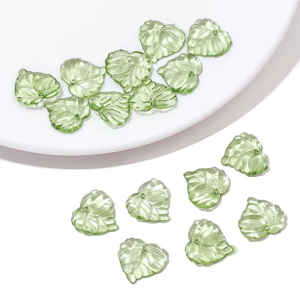 Acrylic Green Leaf Spacer Charms 3