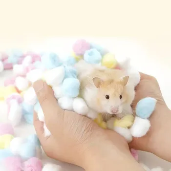 Confezione da 100 palline di cotone colorate per gabbie per piccoli animali - Criceto Ratto Mouse Biancheria da letto per casa calda Confezione di forniture essenziali per animali domestici