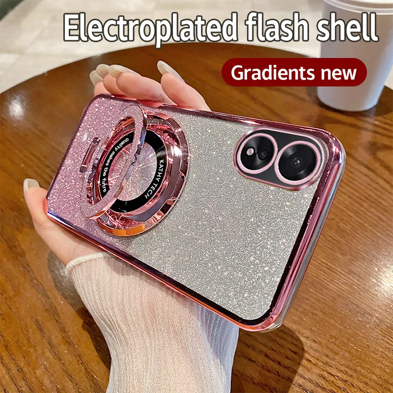Glitter Plating Silicone Case with Stand and Magnetic Wireless Compatibility
