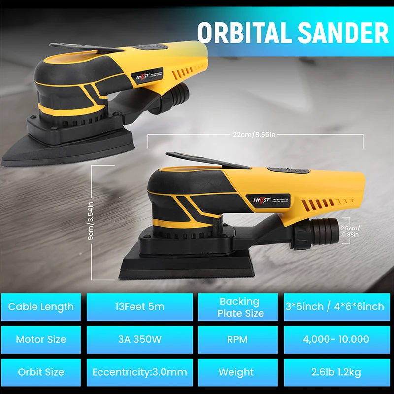 HYVST 350W 3A Electric Delta Random Orbital Sander Mouse Sander with Pluggable Wire,Central Vacuum, Sanders for Wood working