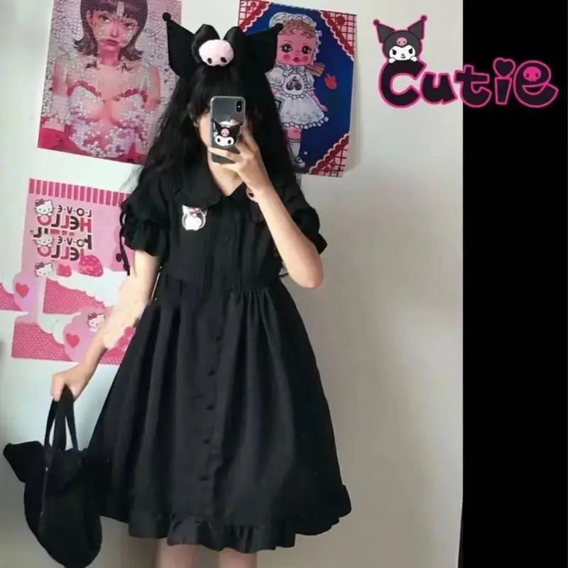 

Мультяшный милый Kawaii Sanrioed Kuromi новый узор летняя девочка милая кукла шея Черное платье подарок на день рождения