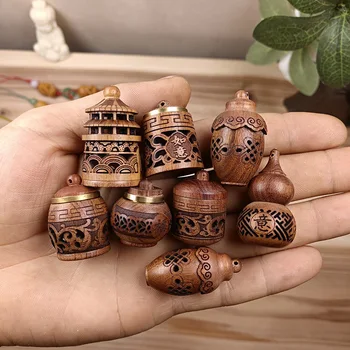 Wood Hollow Carved Aromatherapy Bottle Mini Vase Pagoda Car Hanging Decoration Fragrance Diffuser Bottle Sealed Jar Pendant 1