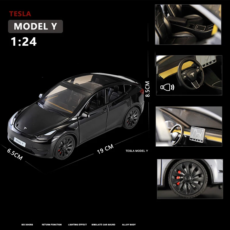 1:24 Teslas Model Y Model 3 With Charging Pile Alloy Car Diecast Metal Toy Car Model Sound and Light Childrens Collectibles Gift 4
