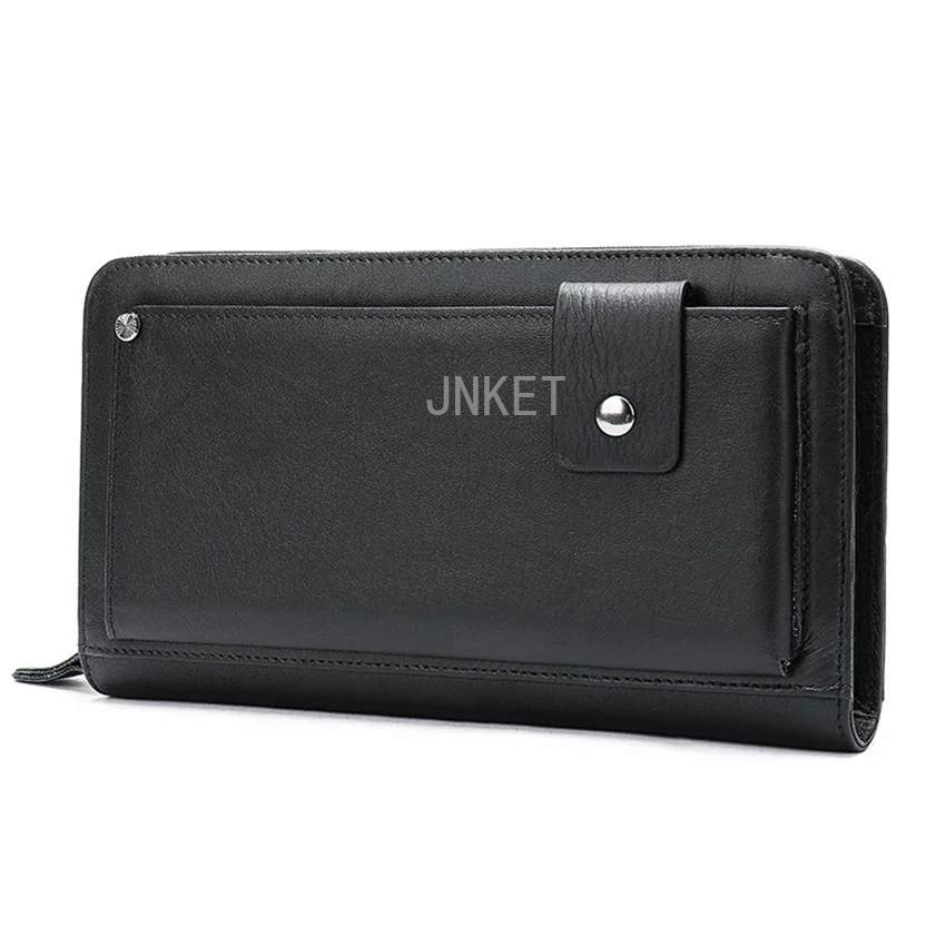Retro Men's Cow Leather Wallet Long Zipper Clutch Bag Money Clip Large Capacity Wallet