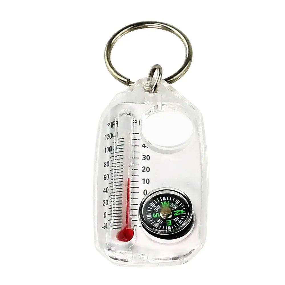 Description Picture 2 of itemCompass And Thermometers Keychain Survival Thermometer Compass Keychain Mini Pocket Sized Compass Outdoor Survival Tool ﻿