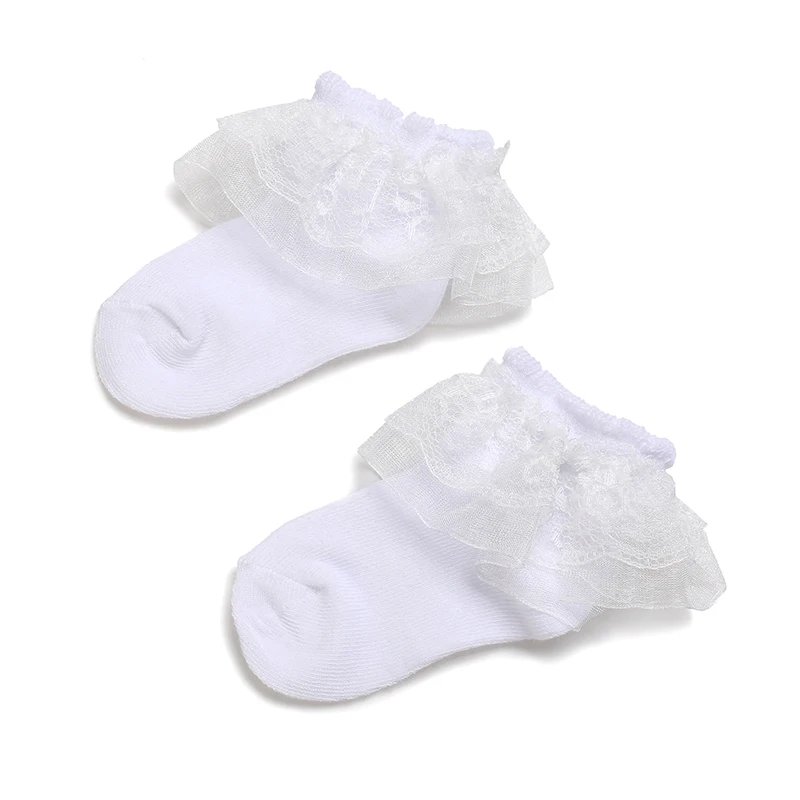 4 Pairs of Cute Lace Cotton Baby Socks 0-1 Years Old Boys and Girls Short Socks Newborn White Baptism