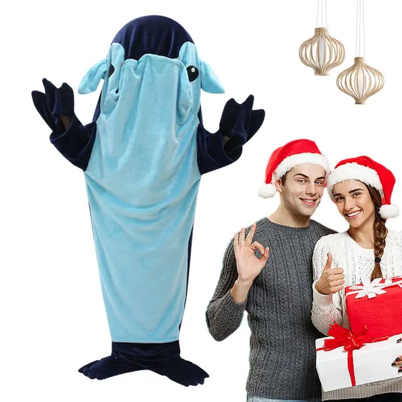 

Shark Blanket Onesie Wearable Hooded Onesie Throw Blanket Comfortable and Soft Throw Blanket for Masquerade Parties Loungewear