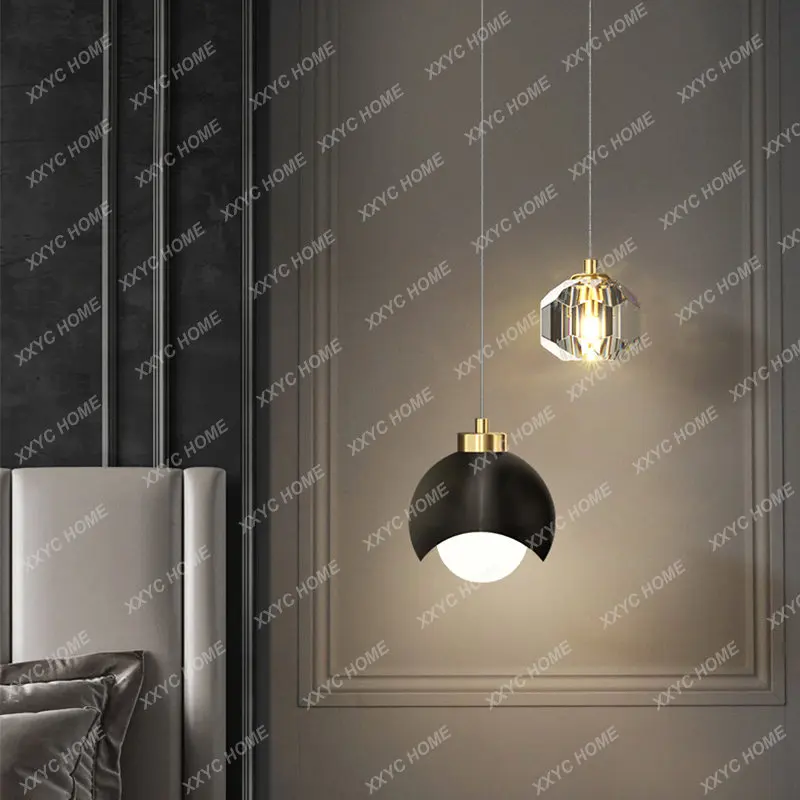 

Modern Black Chandelier Simple Crystal Double Heads For Living Bar Dining Room LED Bedroom Bedside Lamp