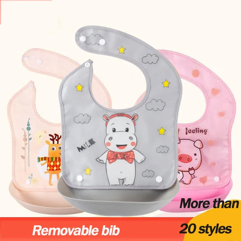 

Removable Bib Baby Eating Bib Rice Pocket Waterproof Children's Bib Baby Saliva Towel Large Imitation Silicone Meal Pocket
