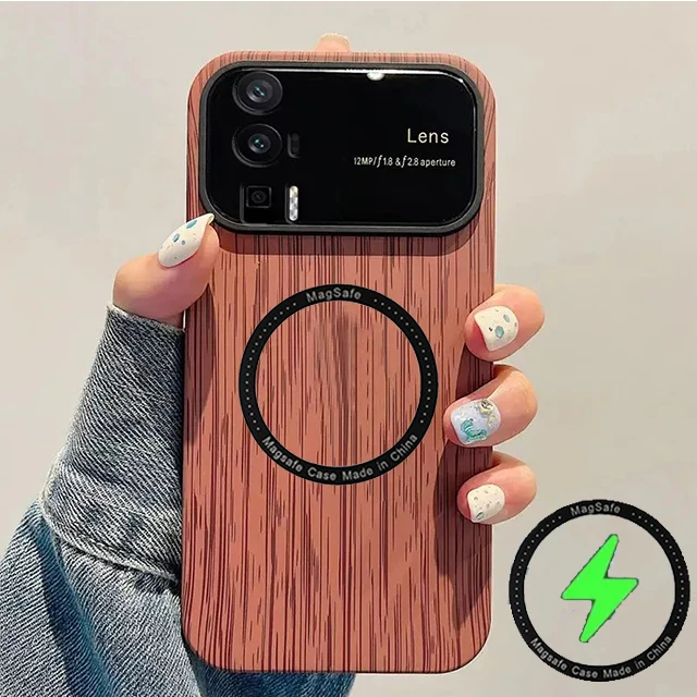 

Magnetic Wireless Charge for POCO F5 Case wood Pattern Back Cover Shockproof Case for POCO F5 Pro Coque Funda Case for POCO F5